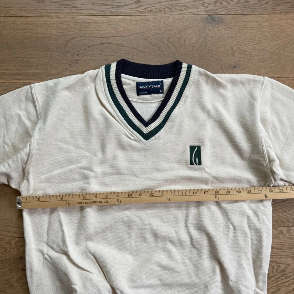 Swingster Vintage Mens‎ V-Neck Sweatshirt Cream Collegiate Striped Large USA